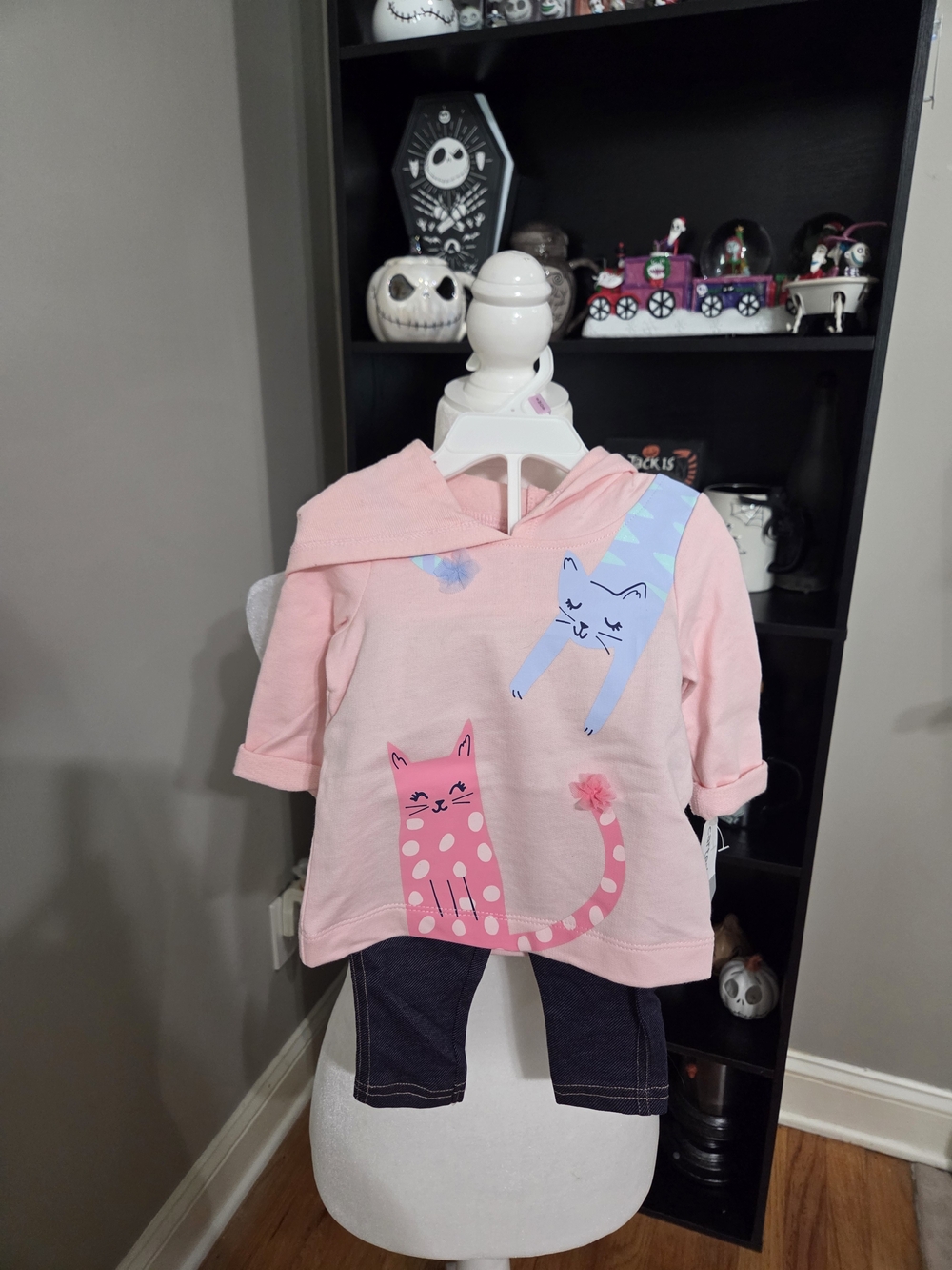 Carter's Pink Cat Hoodie Top with Blue & Hot Pink Accents Set